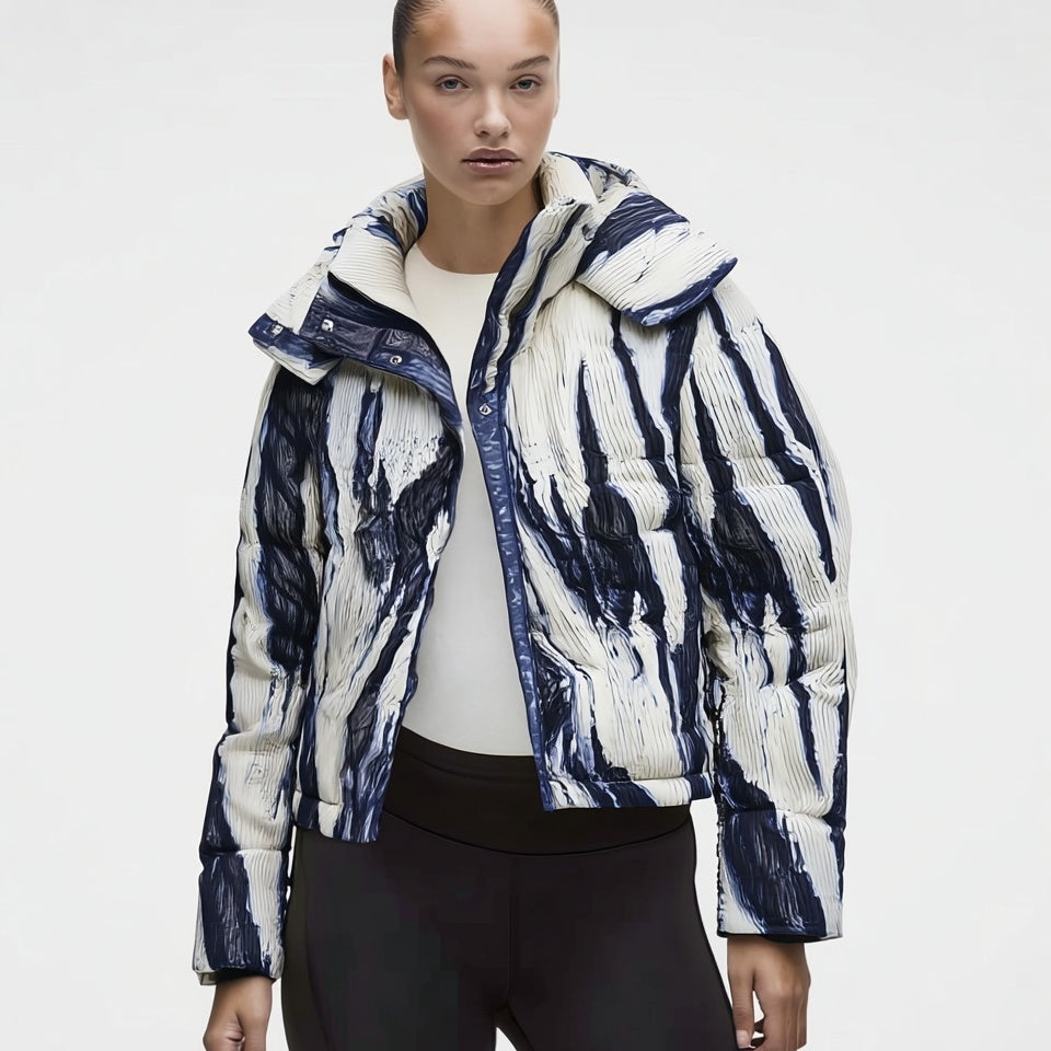 ASHORE® Festival Style Pleated Tie Dye Hoody Down Coat