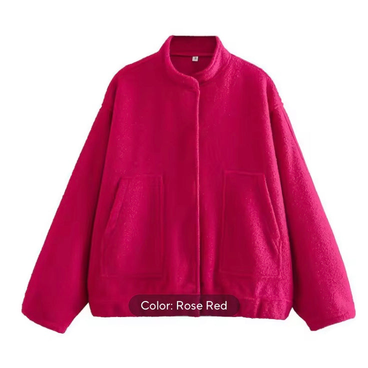 Woman Spring Casual Oversized Bomber Jacket Vintage Thick Warm Outerwear