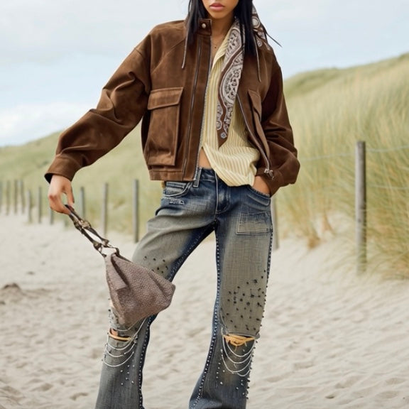 Ashore Shop Western Cowgirl Short Suede Jacket