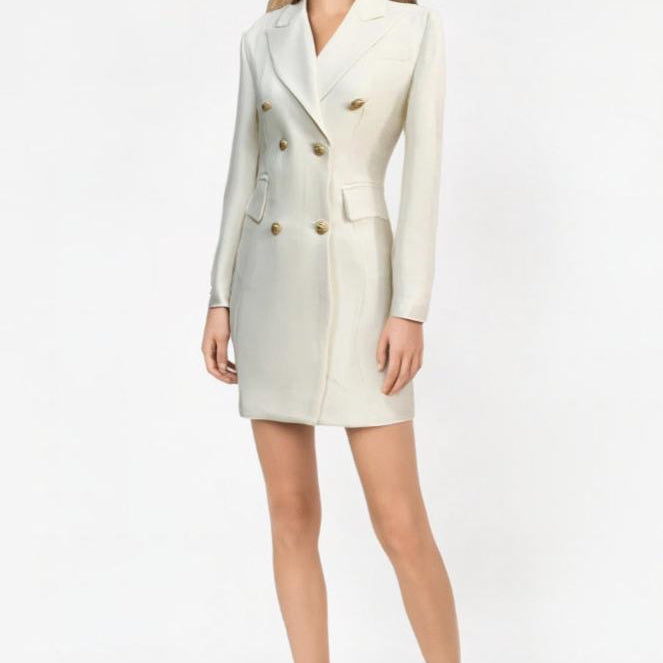 2025 Women's Designer Blazer Dress - Double-Breasted with Lion Buttons