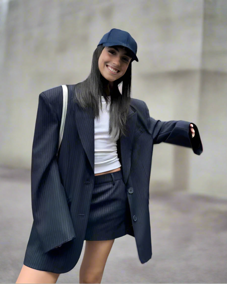 2025_Women_spring_new_fashionable_loose_hot_trend_wider_drop_pad_shoulder_skirt_sets-navy