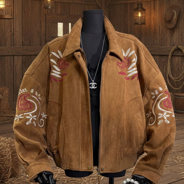 Ashore Shop Western Cowgirl Embroidered Suede Jacket