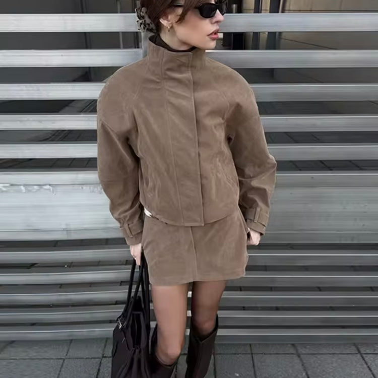 ASHORE Shop Women Autumn Winter Suede 2Pc Matching Sets