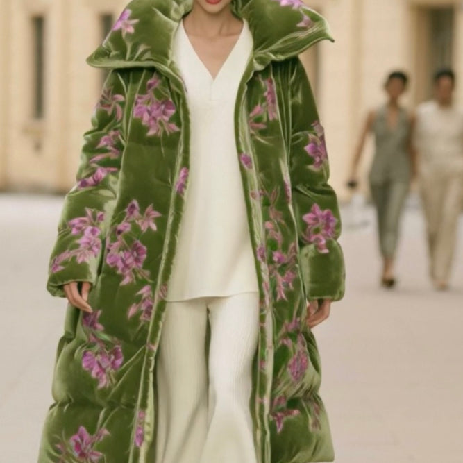 Velvet Embroidered Luxury 90% Real Duck Down Coat ASHORE® online Exclusive