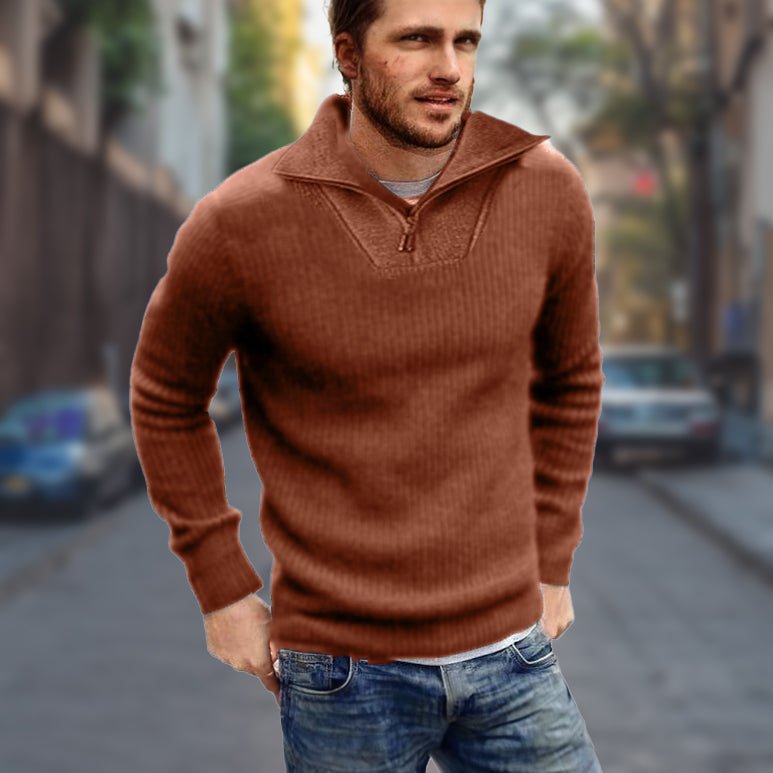 Men’s Wool Sweater Half-Zip Open Collar Pullover Midweight Sweater Ashore Shop