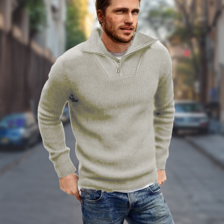 Men’s Wool Sweater Half-Zip Open Collar Pullover Midweight Sweater Ashore Shop