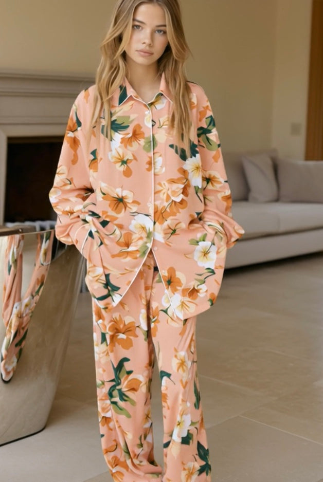 ASHORE_Women_Peach_Flowers_Print_Pajama_Sets