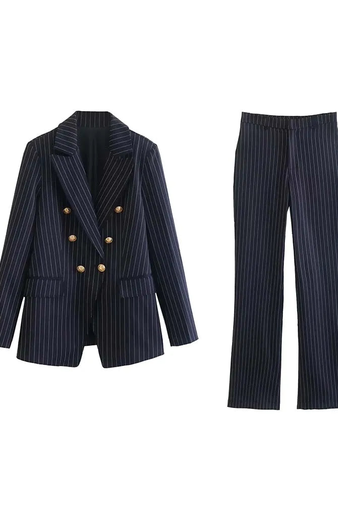 Ashore-Shop-Women's Blazer Set Woman 2 Pieces Suit 2023 Autumn Fashion Stripe Office Blazer+ Pants