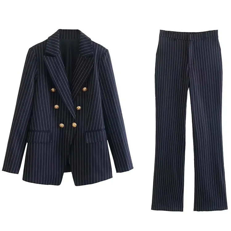 Ashore-Shop-Women's Blazer Set Woman 2 Pieces Suit 2023 Autumn Fashion Stripe Office Blazer+ Pants
