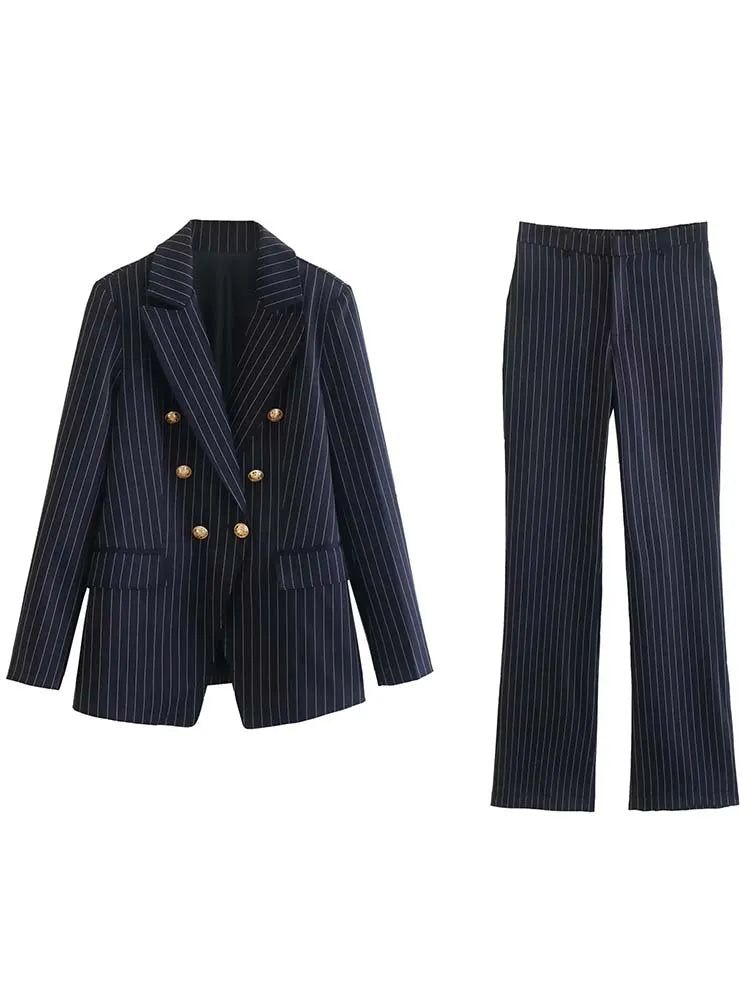 Ashore-Shop-Women's Blazer Set Woman 2 Pieces Suit 2023 Autumn Fashion Stripe Office Blazer+ Pants