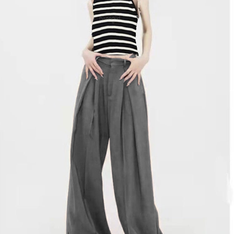Summer Casual Office Wear Sets Classic Stripe Tank Top and Trendy Loose Khaki Pant Sets