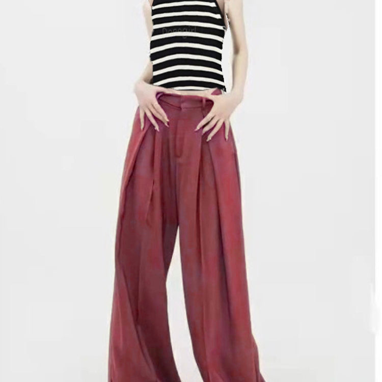 Summer Casual Office Wear Sets Classic Stripe Tank Top and Trendy Loose Khaki Pant Sets