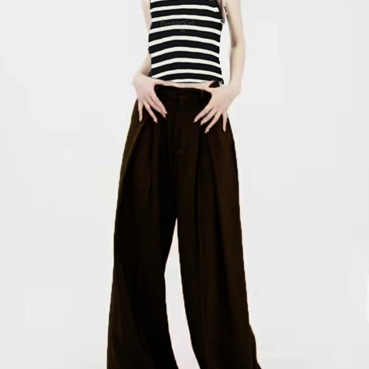 Summer Casual Office Wear Sets Classic Stripe Tank Top and Trendy Loose Khaki Pant Sets