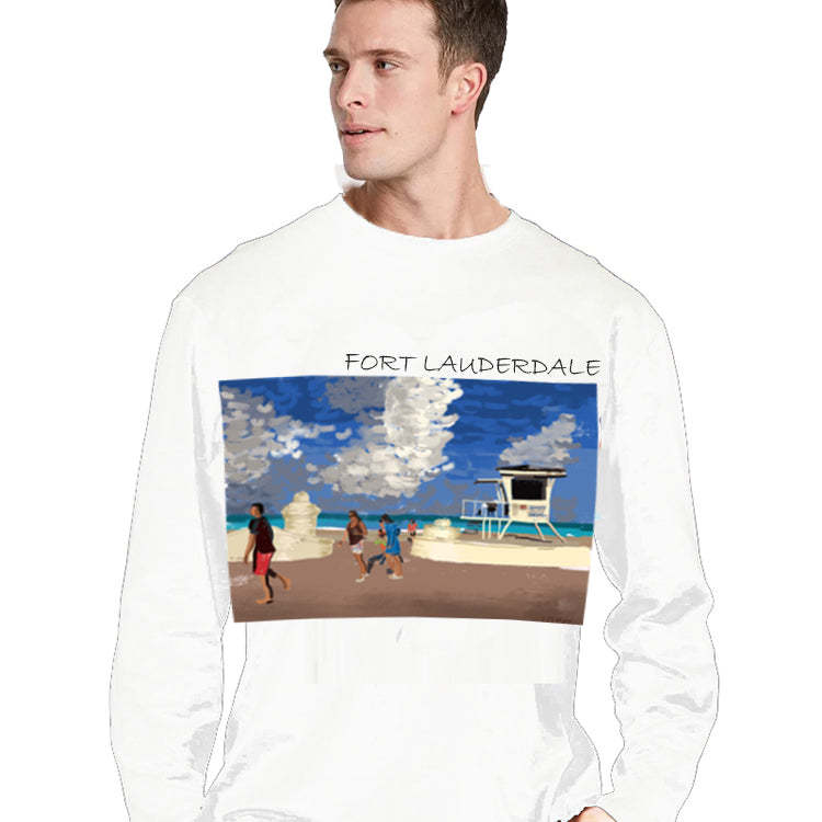 Fort Lauderdale-FL, USA Ashore Travel Shirts- Series No. 233003 Artist Handpaint Long Sleeve Shirt EU Size 100% Cotton High Quality Gifts Tops