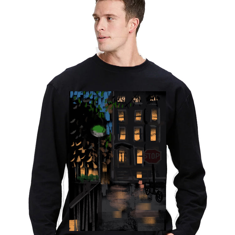 New York - Raining Night -US Ashore Travel Shirts- Series No. 238001 Artist Handpaint Long Sleeve Shirt EU Size 100% Cotton High Quality Gifts Tops