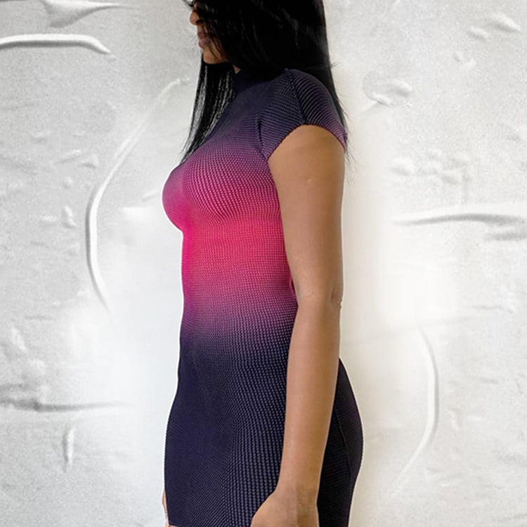Ashore Shop Innovative Ripple Stretch one size fit all Short Sleeves Gradient Sexy Bodycon Skinny Mini Dress