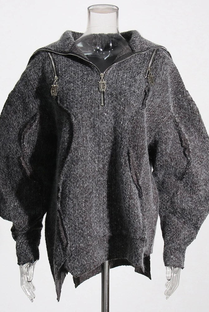 Ashore Boutique Zipper Off Shoulder Sweater For Women-3