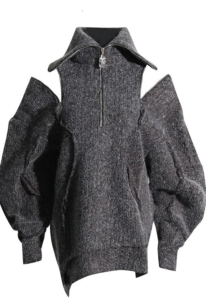 Ashore Boutique Zipper Off Shoulder Sweater For Women