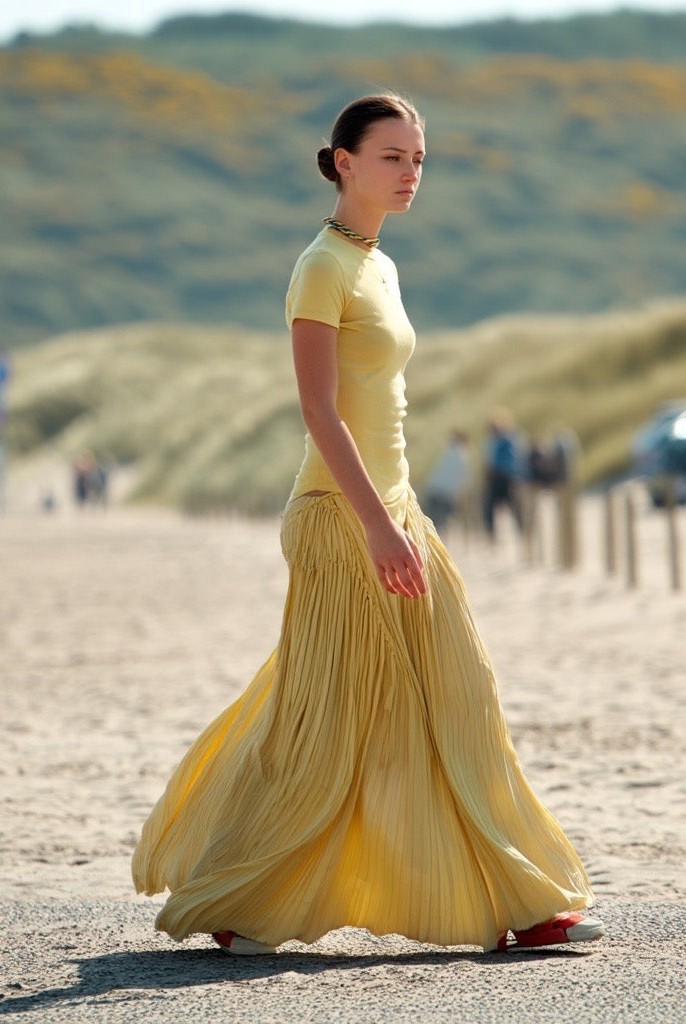 Ashore_Design_Tshirt_Pleated_Satin_Maxi_Dress
