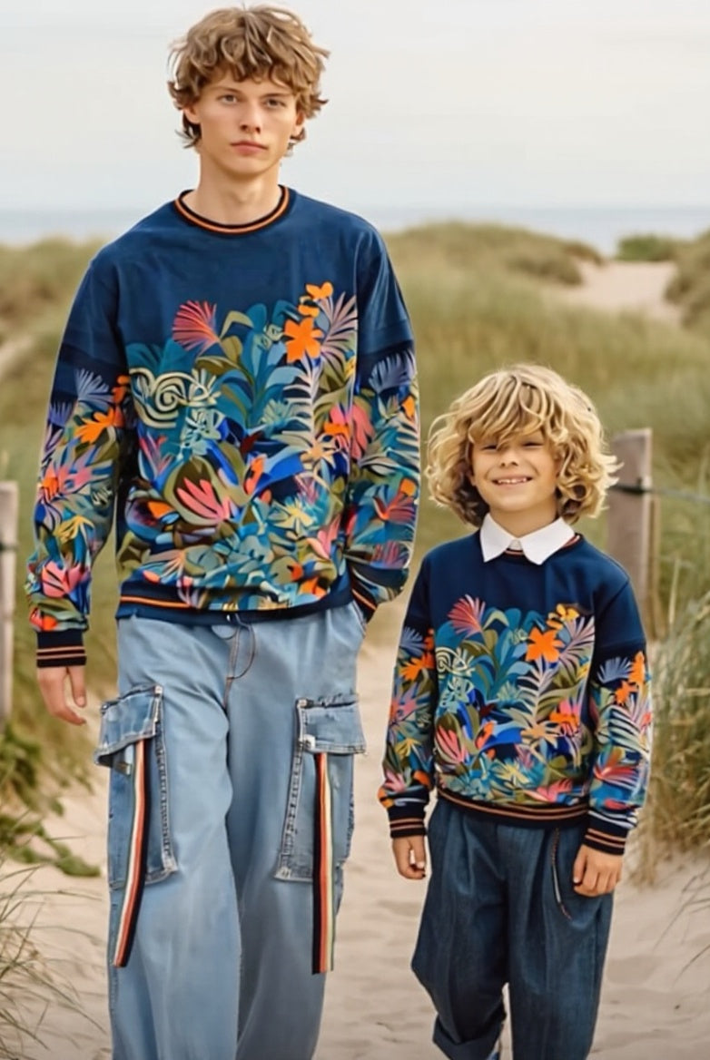 Ashore_Father_Son_Family_Seashore_Vacation_Long_Sleeve_tropical_Pattern_Cotton_Sweatshirt-1