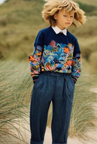 Ashore_Father_Son_Family_Seashore_Vacation_Long_Sleeve_tropical_Pattern_Cotton_Sweatshirt-2