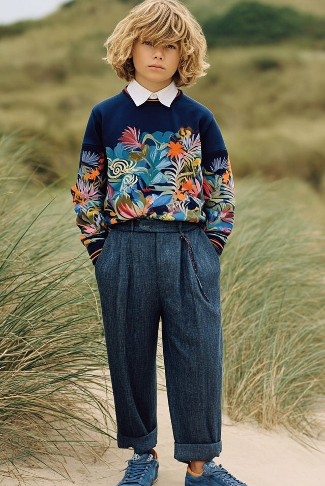 Ashore_Father_Son_Family_Seashore_Vacation_Long_Sleeve_tropical_Pattern_Cotton_Sweatshirt
