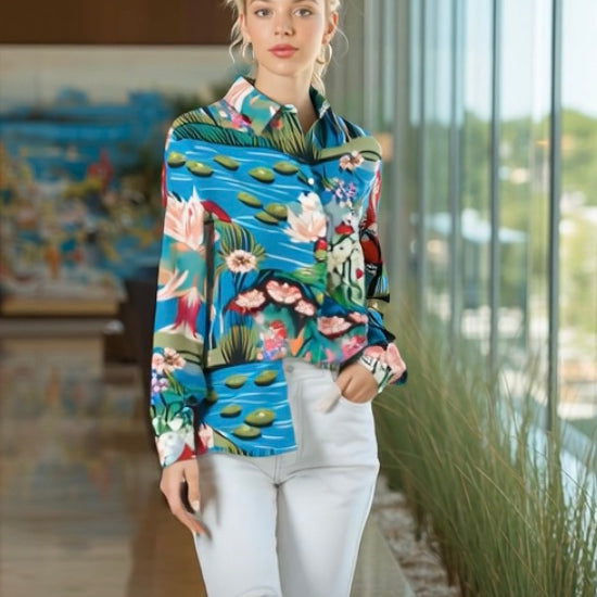 Ashore_Lily_Pond_Painting_Women_Graphic_long_Sleeve_Shirts-1