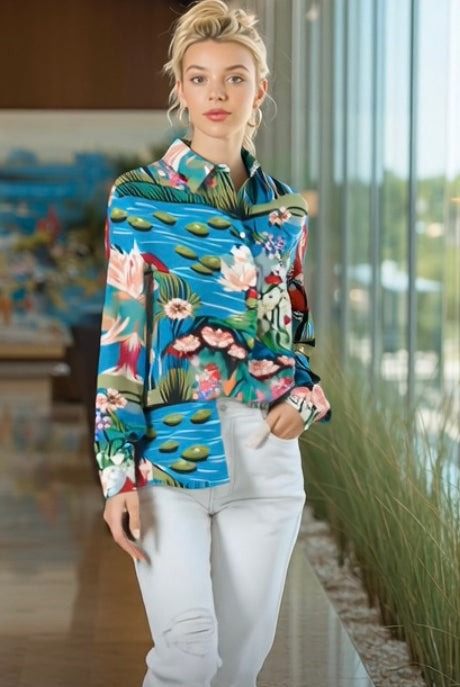 Ashore_Lily_Pond_Painting_Women_Graphic_long_Sleeve_Shirts-1