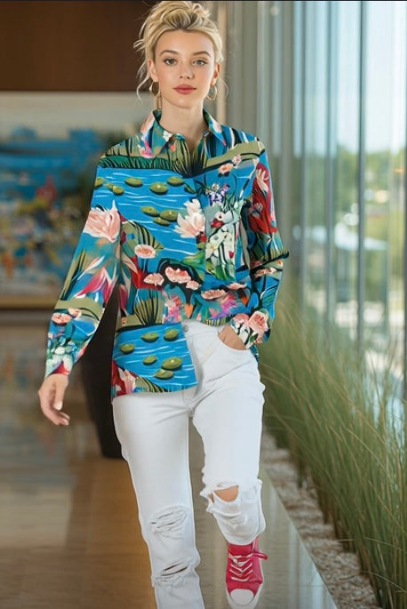 Ashore_Lily_Pond_Painting_Women_Graphic_long_Sleeve_Shirts-3