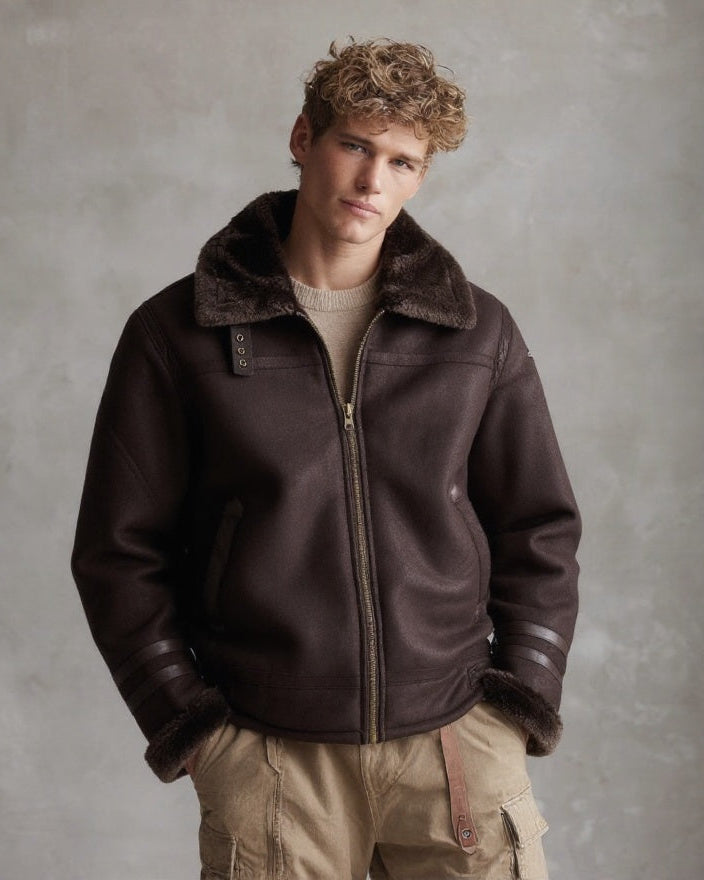 Ashore_Men_s_Dark_brown_and_Khaki_faux_Shearling_Winter_Jackets