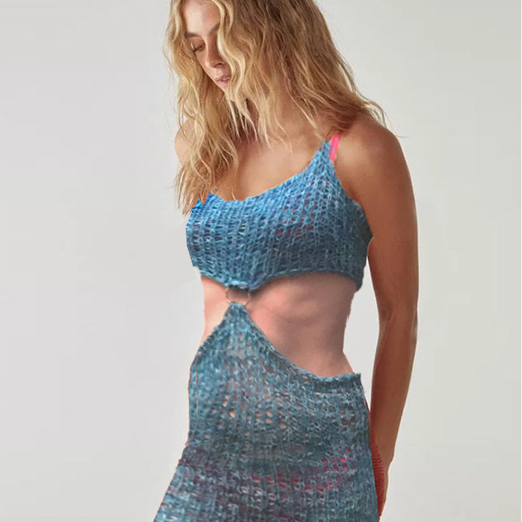 Mermaid Knit Sweater Cover Ups Summer Beach See Though Mini Dresses