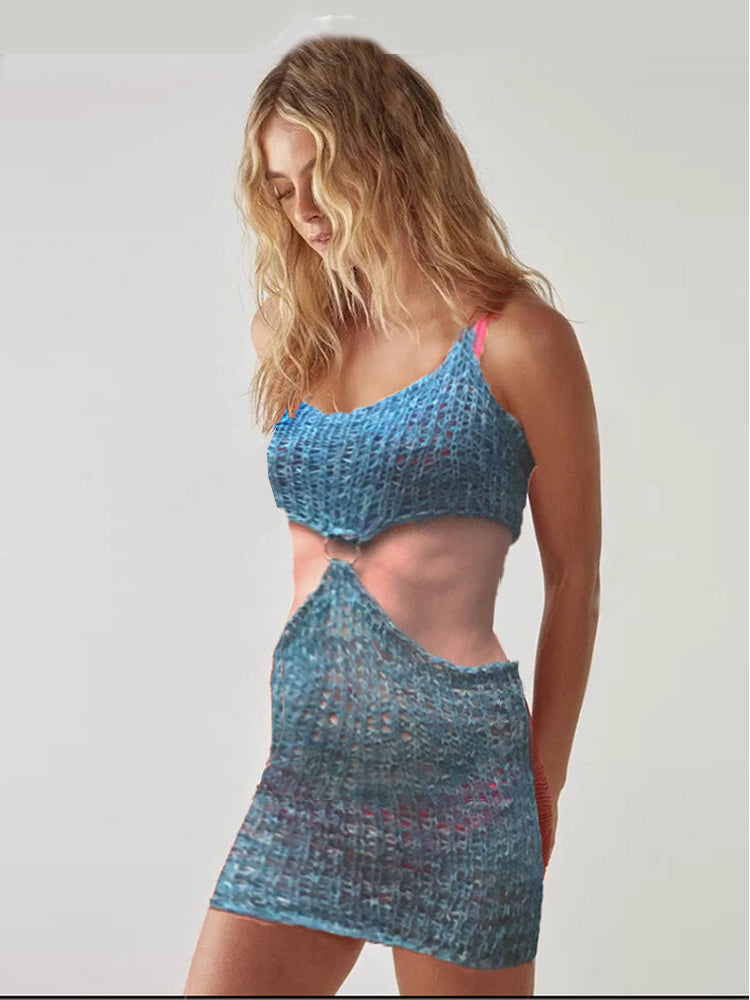 Mermaid Knit Sweater Cover Ups Summer Beach See Though Mini Dresses