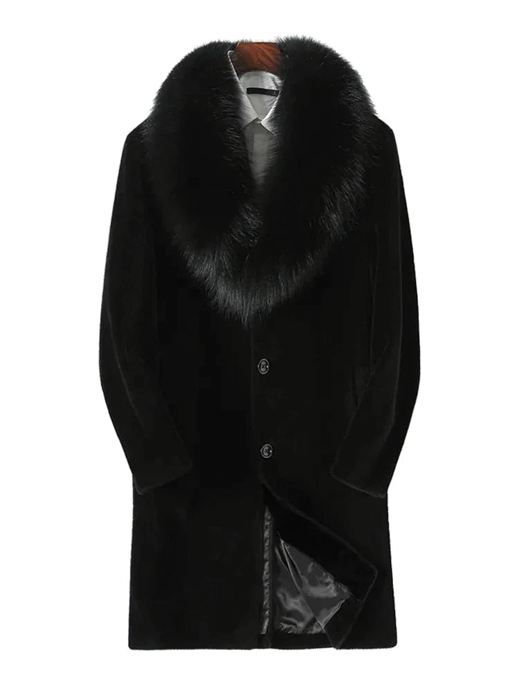 Ashore Shop-Winter-Long-Black-Thick-Warm-Faux-Fur-Coat-Men-with-Fox-Fur-Collar-Coat