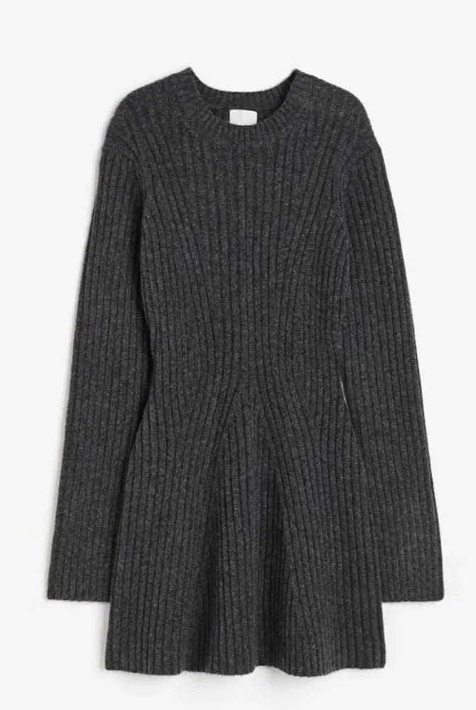 Ashore Shop-Womens-Solid-Ribbed-Knitted-Dress-Fashion-O-Neck-Long-Sleeve-Midi-Dresses-2