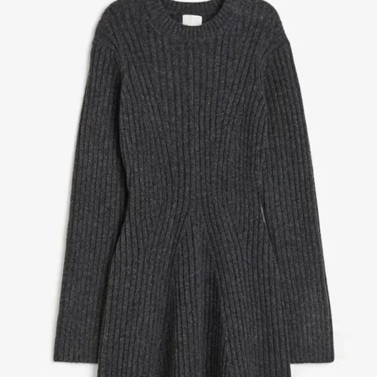 Ashore Shop-Womens-Solid-Ribbed-Knitted-Dress-Fashion-O-Neck-Long-Sleeve-Midi-Dresses-2