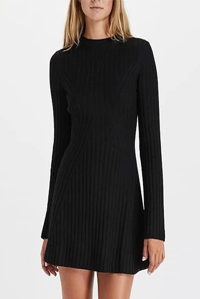 Ashore Shop-Womens-Solid-Ribbed-Knitted-Dress-Fashion-O-Neck-Long-Sleeve-Midi-Dresses-4