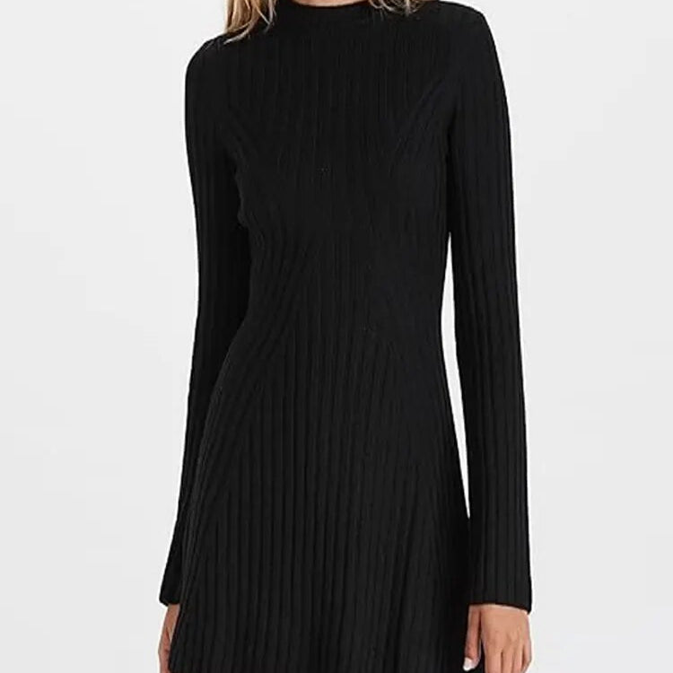 Ashore Shop-Womens-Solid-Ribbed-Knitted-Dress-Fashion-O-Neck-Long-Sleeve-Midi-Dresses-4