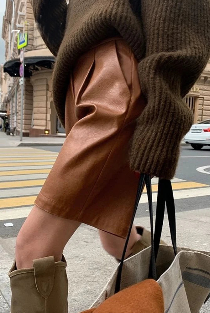 Ashore Shop-Womens-leater-shorts-Women-Leisure-Cozy-High-Waist-Pu-Shorts1