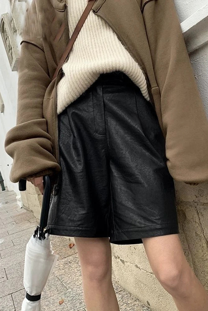 Ashore Shop-Womens-leater-shorts-Women-Leisure-Cozy-High-Waist-Pu-Shorts2