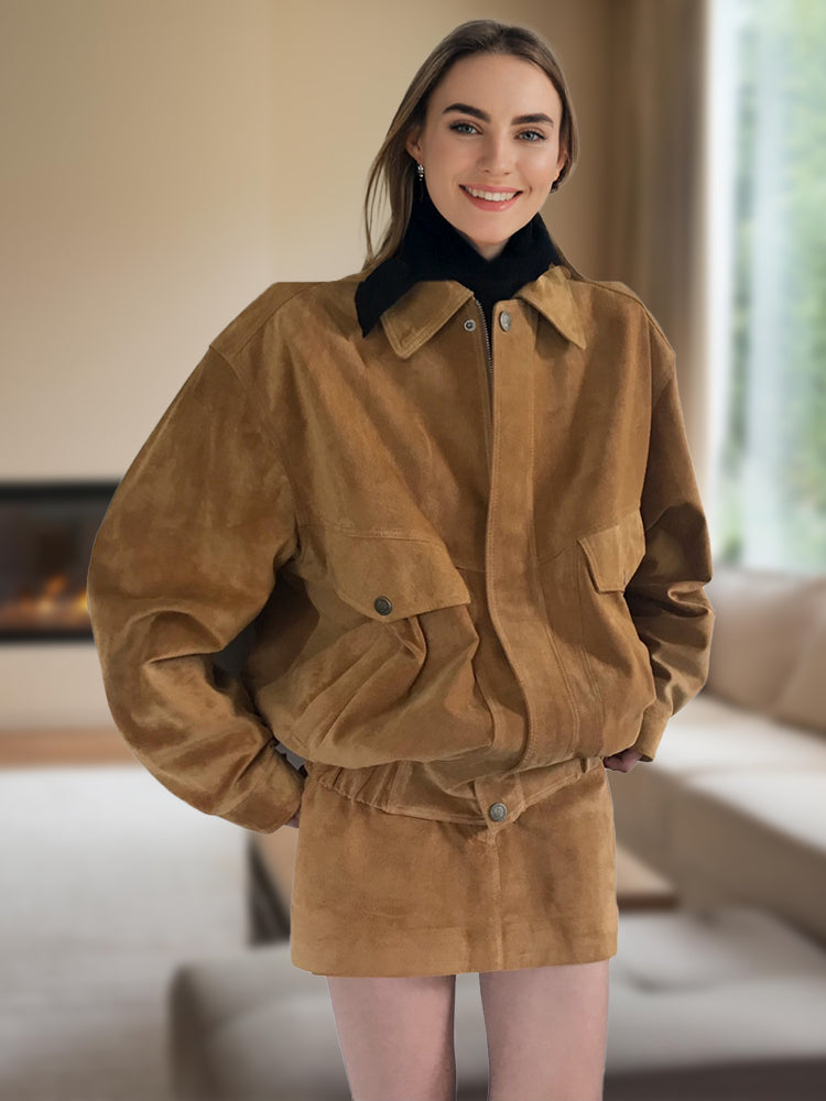 Ashore_Shop_2025_Women_s_Faux_Suede_Two_Piece_Outfit_Sets_Loose_bomber_jackets_and_mini_skirts-brown-2