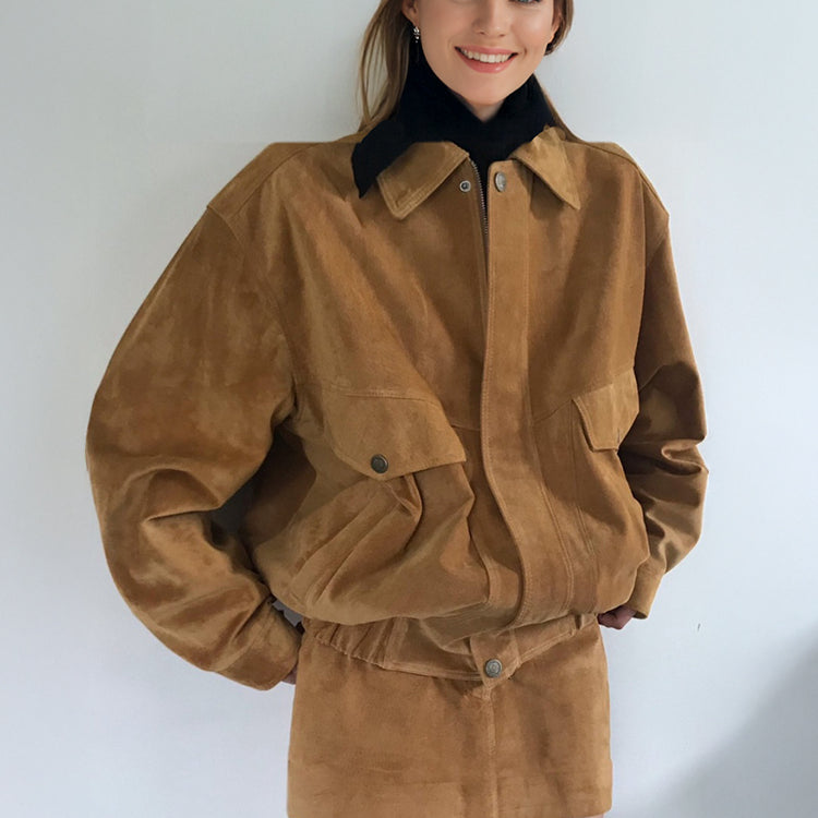 Ashore_Shop_2025_Women_s_Faux_Suede_Two_Piece_Outfit_Sets_Loose_bomber_jackets_and_mini_skirts