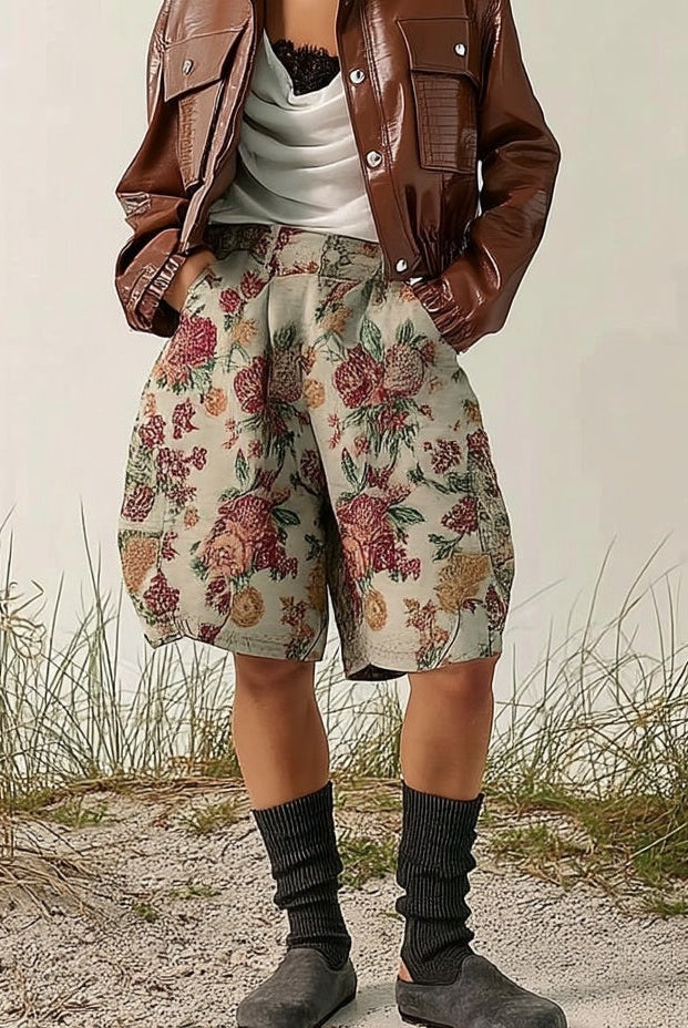 Ashore_Shop_Dark_Burgundy_Crocodile_Texture_Motorcycle_Jackets_and_Flower_Jacquard_Baggy_Shorts-6