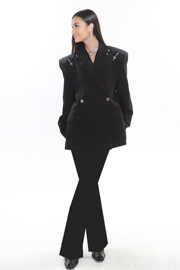 Ashore Shop Modern Women Formal wide shoulder celebrity two piece pant Suit Sets-2