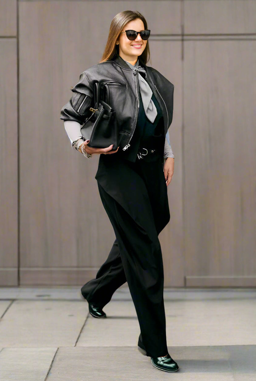 Ashore_Shop_Women_chic_modern_outfit_Short_Leather_Jacket_and_Asymmetric_Pant_Outfit