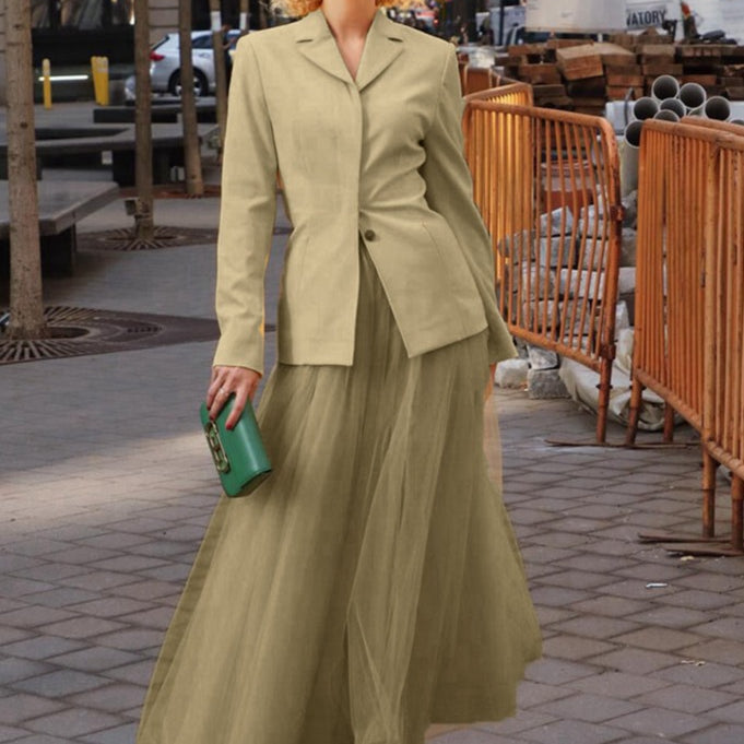 Modern Women's Two-Piece Set Long Coat + Straight Cargo Pants