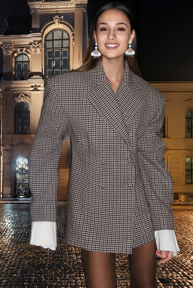 Ashore Shop women's checker plaid long suit blazer-1