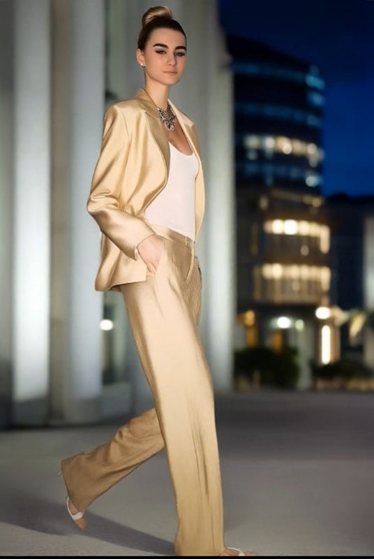 Ashore Shop women's summer two-piece gold satin pant-1