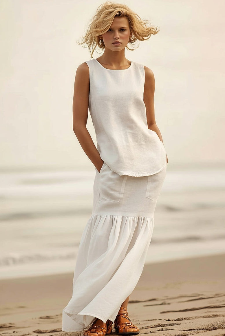 Ashore_Summer_Vacation_Linen_Sets_Tan_top_and_Long_Shirts