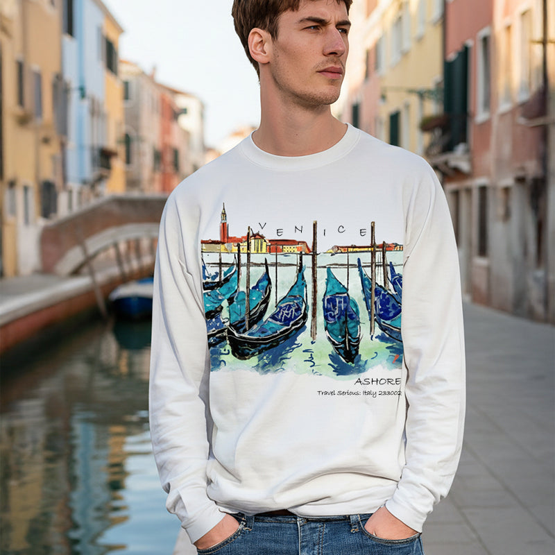 Venice-Italy Ashore© Travel Shirts- Series No. 2330002 Artist Handpaint Long Sleeve Shirt EU Size 100% Cotton High Quality Gifts Tops