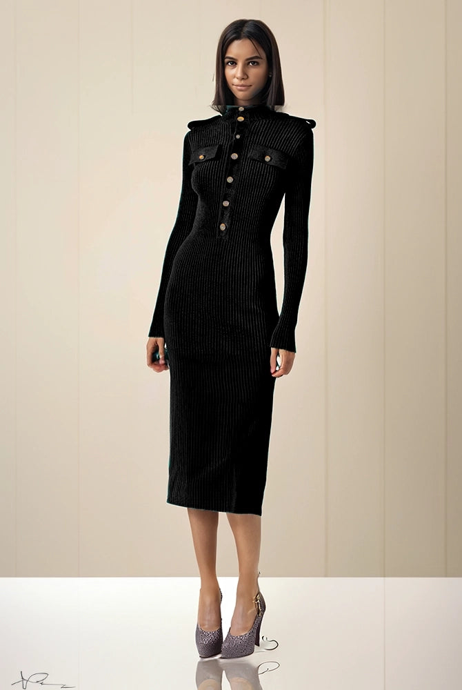 Ashore_shop_Winter_Long_Sleeve_Knitted_Dress_for_Women_with_decorating_buttons-black